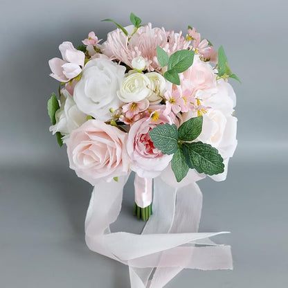 S_SSOY Wedding Bouquet Bride,Bride Bridal Bouquet Bridesmaid Artificial Flowers for Ceremony Anniversary Party Bridal Shower Decoration Wedding Bouquets (Pink White)
