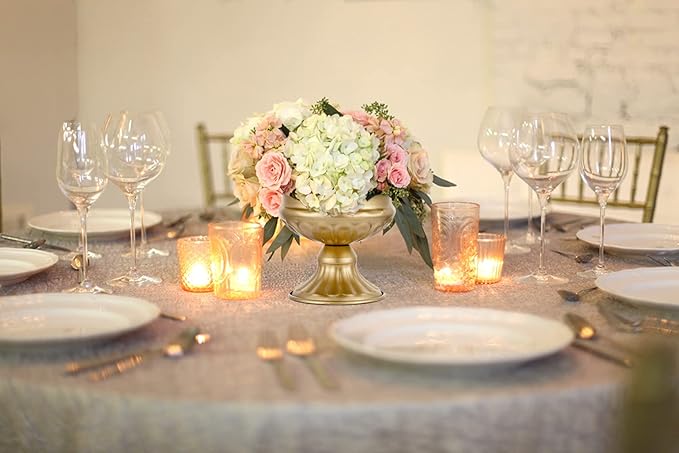Metal Vases for Table Centerpieces, Hewory Gold Compote Pedestal Vase Floral Container Bulk, Brass Mini Footed Bowl Flower Holders Center Pieces for Wedding Birthday Party Anniversary (2pcs, 6.5in)