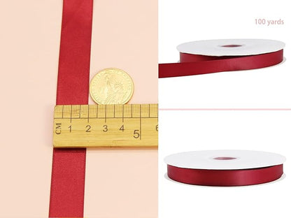 Maroon Double Faced Satin Ribbon 7/8 Inch - 100 Yards Continuous Soft Gift Wrapping Package Ribbon for Invitations, Flower Bouquets, Weddings, Bows, Hair, DIY Crafts, Party & Christmas Deco