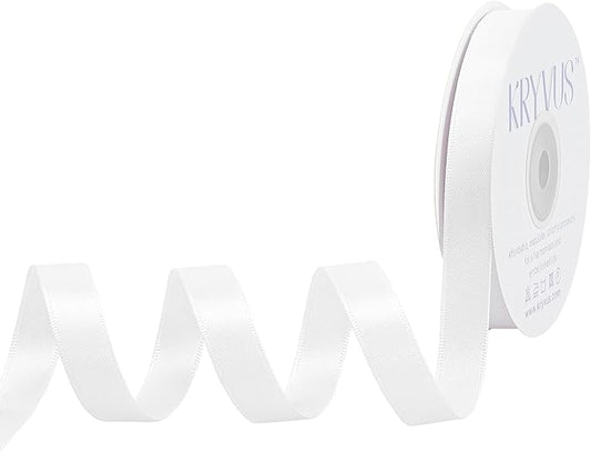White Satin Ribbon, Double Faced 1/2 Inch X 25 Yards White Ribbon, Premium Satin Ribbon for Gift Wrapping, Crafts, Hair Bow Making, Sewing, Flower Bouquet, Wedding Party Decor