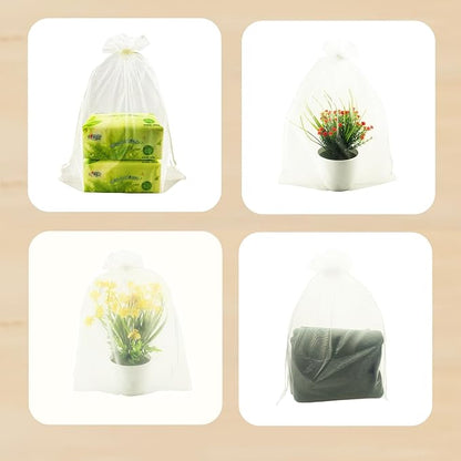 QIANHAILIZZ 50 Pack 12 x 16 Inch Drawstring Jewelry Gift Organza Bags Plant Covers Plants Protection Bag D5B (A-IVORY)