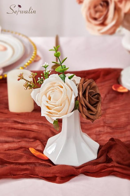 Serwalin Orange Fall Flowers for Decoration, Artificial Flower Centerpieces Decor Autumn Floral Arrangements, Fake Flower Boho Decor DIY Terracotta Flowers