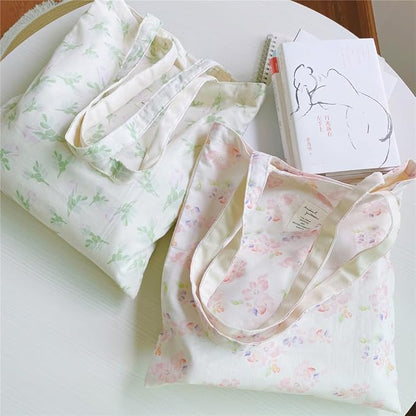 Cotton Canvas Tote Bag Reusable Soft Grocery Cloth Bag Floral Shoulder Bag for Beach Travel Shopping