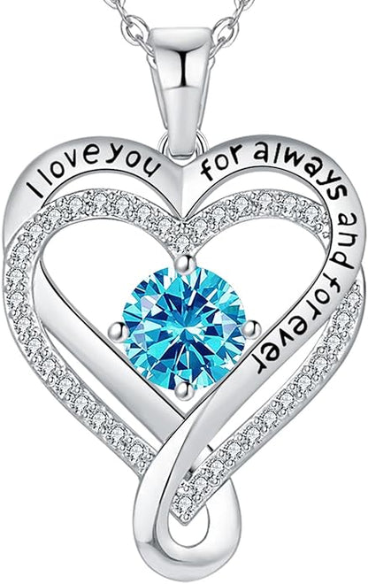 Jewelry for Women Wife Infinity Heart Birthstone I Love You Necklace S925 Anniversary Women Necklaces for Her Wife Birthday Gift Ideas, Birthday Present for Girlfriend Mom Daughter Sterling Silver