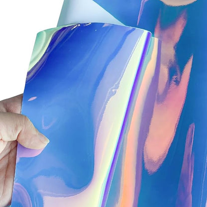 ONEART | 16 Gauge Holographic Iridescent Plastic Vinyl, 16"x54" Solid Vinyl Fabric-Opaque Blue