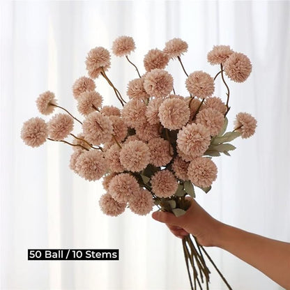 Artificial Flowers for Vases 20.5 Inch 10 Stems，Silk Dried Fake Mums Bouquet Indoor Faux Floral Arrangements for Decoration (Beige)