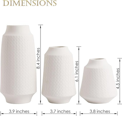 Ceramic Vase Set of 3 - Handcrafted Ceramic Vases for Home Decor & Shelf - Modern Farmhouse Decor for Kitchen, Office, Bedroom & Living Room Decorative Objects for Mantel, Table Centerpieces