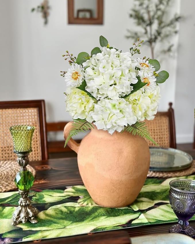 Hydrangea Artificial Flowers 12PCS White Faux Flowers Fake Hydrangea Daisies Silk Arrangements Realistic Fake Flowers for Vase Floral Centerpiece Arrangements Wedding Bridal Bouquet Party Home Decor