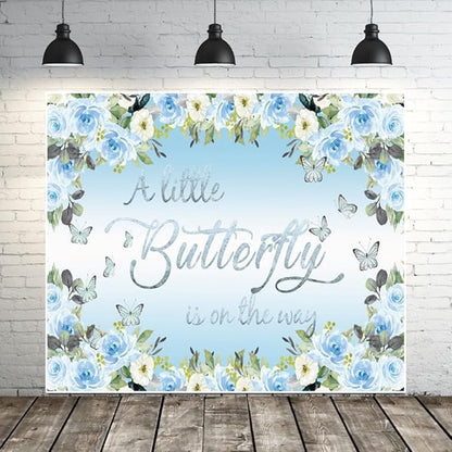 Butterfly Baby Shower Decoration for Boy Backdrop 10x8ft A Little Butterfly is on The Way Boho Blue Floral Photography Background Flowers Butterfly Themed Baby Shower Party Decorations Supplies