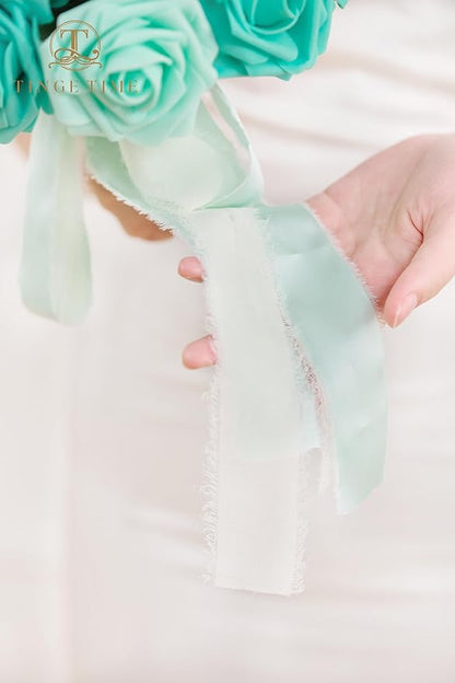 TINGE TIME Bridesmaid Bouquets for Wedding Set of 6 Teal Blue 7 Inch Wedding Bouquets Artificial Silk Flowers Bridal Bouquets for Bridesmaids, Wedding Decor, Anniversary