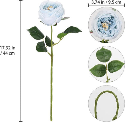IPOPU Blue Roses Artificial Flowers 5PCS Real Touch Peonies Faux Austin Roses with Stems for Wedding Bouquet Party Home Decor (Blue)