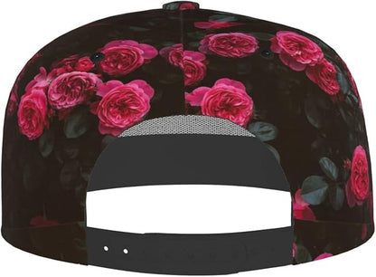 ASYG Rose Baseball Cap Women Hat Fashion Flat Bill Brim Flowers Adjustable Hats Cute Cap