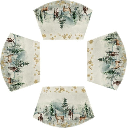 Artoid Mode Christmas Snowflakes Deers Wedge Placemats for Round Table Set of 4, Winter Seasonal Kitchen Dining Table Decoration for Indoor Party Home