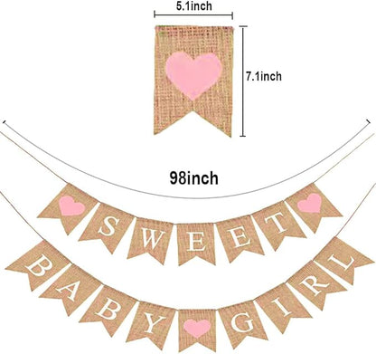 Baby Shower Banner Burlap Rustic Girl Baby Shower Decorations, Sweet Baby Girl Sign Garland for Girl Shower Decoration
