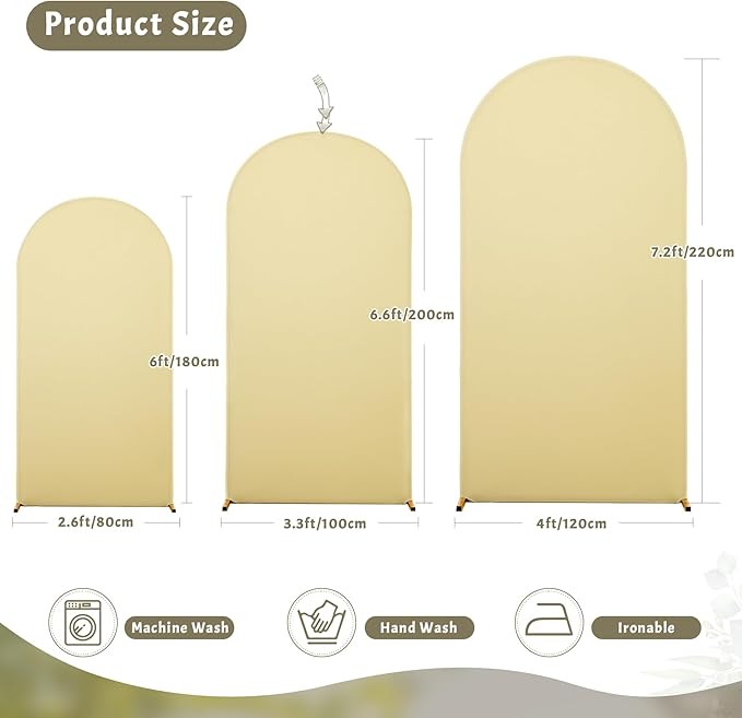 7.2FT Beige Arch Backdrop Cover - Polyester Fitted Wedding Arch Stand Covers Round Top Chiara Arch Backdrop Cover for Birthday Party Banquet Photo Background Decoration