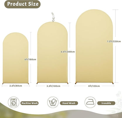7.2FT Beige Arch Backdrop Cover - Polyester Fitted Wedding Arch Stand Covers Round Top Chiara Arch Backdrop Cover for Birthday Party Banquet Photo Background Decoration