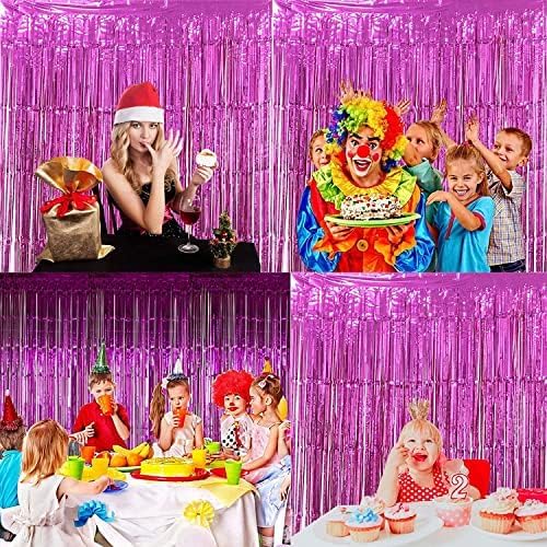 BRAVESHINE Hot Pink Tinsel Foil Fringe Curtains - 2Pcs 3.2x8.2ft Metallic Party Streamers Backdrop for Christmas Girl Birthdays Bridal Shower Bachelorette Engagement Hawaiian Luau Party Decorations