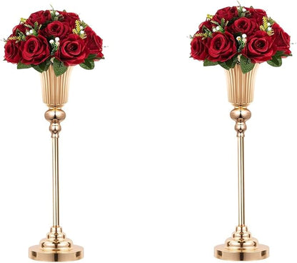 Gold Trumpet Vases for Table Centerpieces - 2 Pcs 22.4" Tall Versatile Metal Trumpet Vase Tabletop Flower Stand for Party Dinner Anniversary Ceremony Centerpiece Event