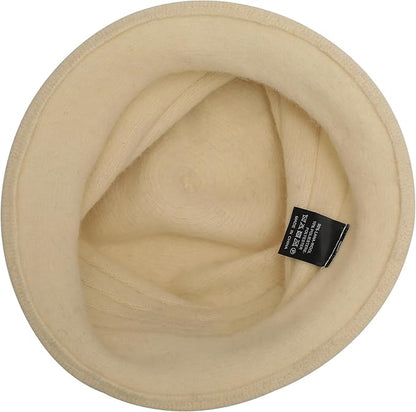 ZLYC Women Wool Cloche Bucket Hat 1920s Vintage Dress Winter Hats with Flower Accent