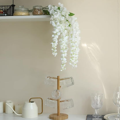 Dailisen 3 Strands 40'' Silk White Wisteria Artificial Flowers, Fake Wisteria Floral Hanging Plant Garland, for Home Decor, Party, Floor Vase, Balcony, Wedding Arrangement Decoration (White)