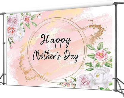 7x5ft Happy Mother's Day Backdrop Love Heart Photography Background Floral Mothers Day Birthday Photography Background for Mother's Day Photo Booth Props