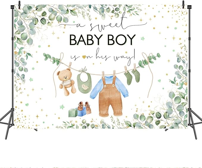 Mocsicka Sweet Baby Girl Backdrop Princess Pink Greenery Decoration for Girl Baby Shower Photo Booth (Blue, 10x7ft)