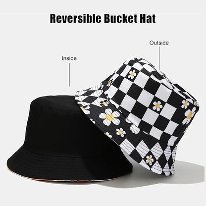 Bucket Hat for Women Men, Cotton Reversible Double Side Wear Sun Hats Beach Fisherman Hat