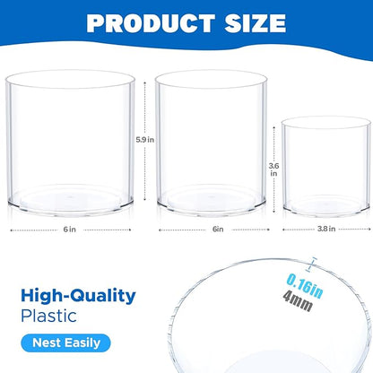 JYPS Clear Vase Set of 3, Polycarbonate, Round, Transparent, Wide Mouth, 6 inches, Ideal for Wedding Decor, Flowers, Bedroom, Living Room, Bathroom, Break Resistant