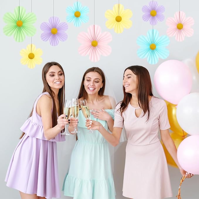 Pastel Party Decorations Paper Flowers Decorations for Wall Classroom Paper Fans Floral Backdrop Flower Wall Decor Pack of 9 Colorfu