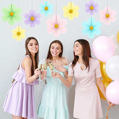 Pastel Party Decorations Paper Flowers Decorations for Wall Classroom Paper Fans Floral Backdrop Flower Wall Decor Pack of 9 Colorfu