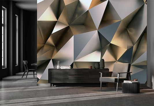 Cliouar-Metal Polygon Geometry Wall Mural Wallpaper for Bedroom Living Room 158" x 110" (Not Self Adhesive)