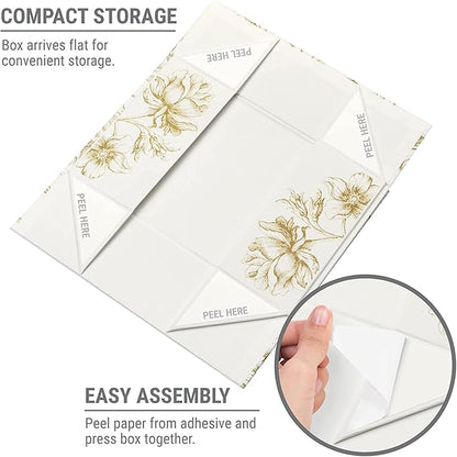 Luxury Keepsake Gift Box 3-Pack | Gold Floral Decorative Boxes with Magnetic Lids for Presents, Wedding Memory Box, and Bridal Gifts. 11.5" x 7.5" x 3.5"