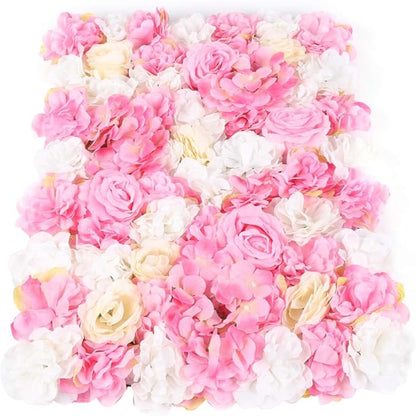 16"x 24" Artificial Flower Wall Panels,Flower Wall Mat Silk Flower Panels for Outdoor Garden Backyard Fence Fence Privacy Screen and Indoor Wall Decor(12Pcs Pink+Light Yellow+White)