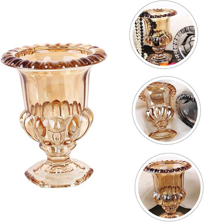 STOBAZA Vintage Glass Decorative Vase with Flanging Embossed Design Amber Wine Glass Shape for Home and Office Decor Elegant Floral Ornament for Living and Dining Table Accents