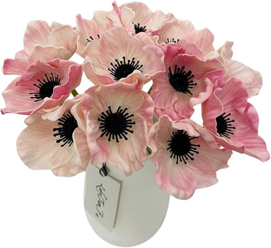 14Pcs Real Touch Anemone Poppy Bouquet for Artificial Flower Decor Kitchen Table Centerpiece Vase Home Greenery Wedding Holding Flowers Backdrop Arch Wall (Pink)