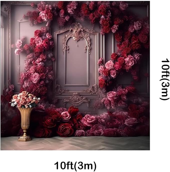 Kate 10x10ft Pink Red Rose Flowers Decoration Photography Backdrops Modern Interior European Style Wall Photo Background Wedding Portrait Backdrop Shooting