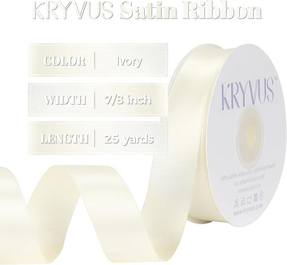 Ivory Polyester Satin Ribbon, Double Faced 7/8 Inch X 25 Yards, Premium Satin Ribbon for Gift Wrapping, Crafts, Wedding Party Decor