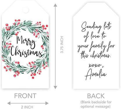 Andaz Press Christmas Holiday Season Classic Gift Tags, Merry Christmas to from Classic Favor Tags, Holly Wreath Design, for Holiday Events, Parties, and Favors, 60-Pack