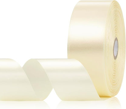 Ivory Satin Ribbon 1-1/2 Inch 60 Yards, Cream Solid Polyester Fabric Ribbons for Eternal Flower Bouquet, Gift Wrapping, Nursery Party, Crafts and Wedding