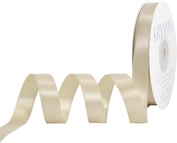 Beige Satin Ribbon, Double Faced 1/2 Inch X 25 Yards Beige Ribbon, Premium Satin Ribbon for Gift Wrapping, Crafts, Hair Bow Making, Sewing, Flower Bouquet, Wedding Party Decor