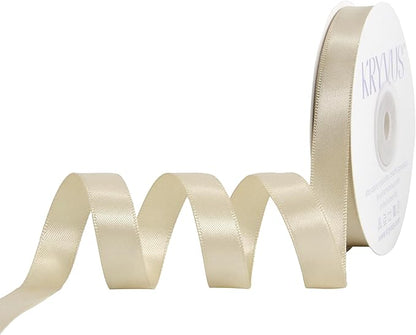 Beige Satin Ribbon, Double Faced 1/2 Inch X 25 Yards Beige Ribbon, Premium Satin Ribbon for Gift Wrapping, Crafts, Hair Bow Making, Sewing, Flower Bouquet, Wedding Party Decor