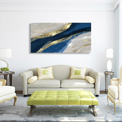 Abstract Canvas Wall Art for Living room Office Bedroom Golden Blue Wall Art Print Oil Paintings Modern Abstract River Texture Pictures Wall Decor Artwork Waterproof Ready to Hang - 20in * 40inch