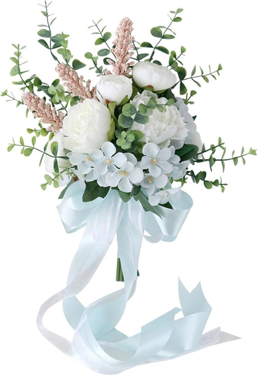 S_SSOY Wedding Bouquet Bride,Bride Bridal Bouquet Bridesmaid Artificial Flowers for Ceremony Anniversary Party Bridal Shower Decoration Wedding Bouquets (White Rose)