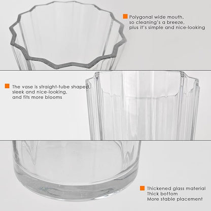 Cup-Shaped Wide Mouth Glass Vase - 7.5" Tall Transparent, Ideal for Fresh Flowers/Floating Tealights, Home Display (Living Room/Bedroom), Wedding Centerpieces & Holiday Decor