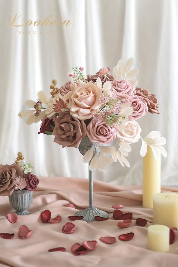 Lookein Artificial Flowers for DIY Wedding Decoration Bridal Bouquet Table Centerpieces Flower Wreaths Aisle Flowers Home Decor, Belle Dusty Rose