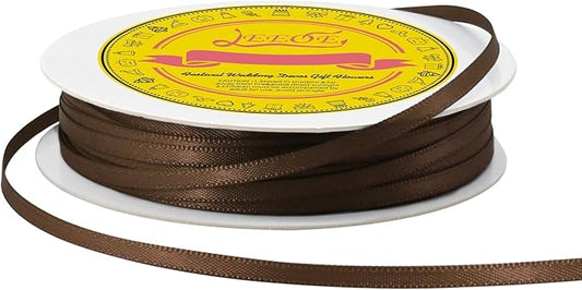 Double Face Brown Satin Thin Ribbon 1/8 inch X 50 Yards Polyester Brown Ribbon for Gift Wrapping Very Suitable for Weddings Party Hair Bow Invitation Decorations and More