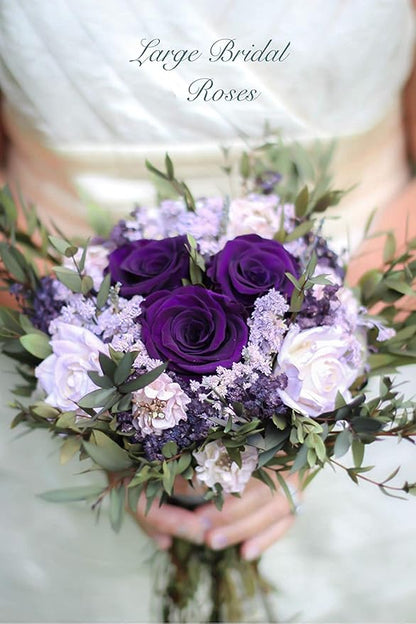 Laelfe 12 pcs Artificial Roses Flowers Long Stem Fake Silk Rose for Home Wendding Decorations (Purple)