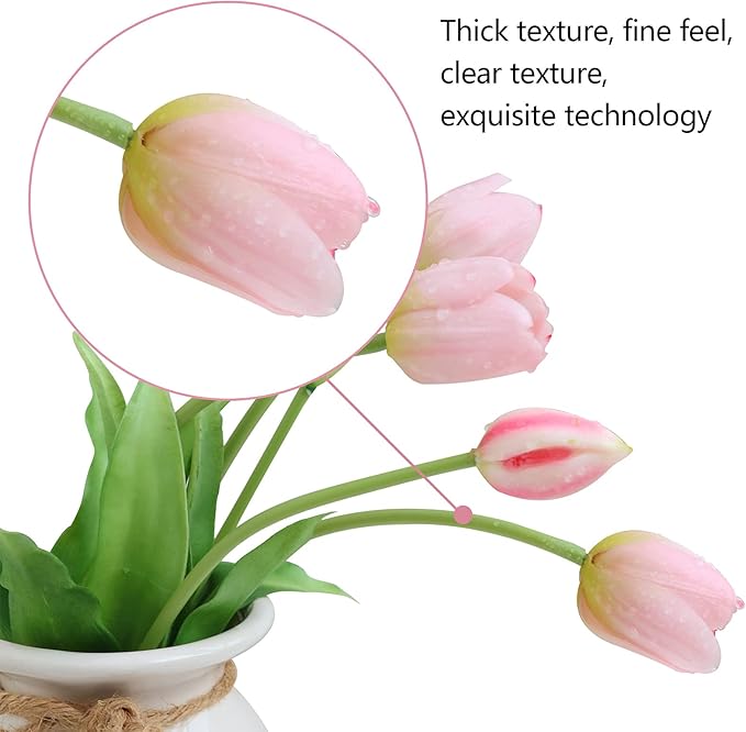 Artificial Pink Tulips, 10pcs Real Touch Faux Latex Tulips, 15.3" Stems, Wrinkle Resistant, Perfect for Home, Parties, Weddings