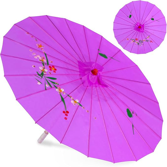 33" Purple Flower Silk Cloth Decoration Handmade Parasol Umbrella Chinese Japanese Asian DIY Art Dance Classical Umbrella for Wedding Parties Photography Costumes Cosplay (Purple)