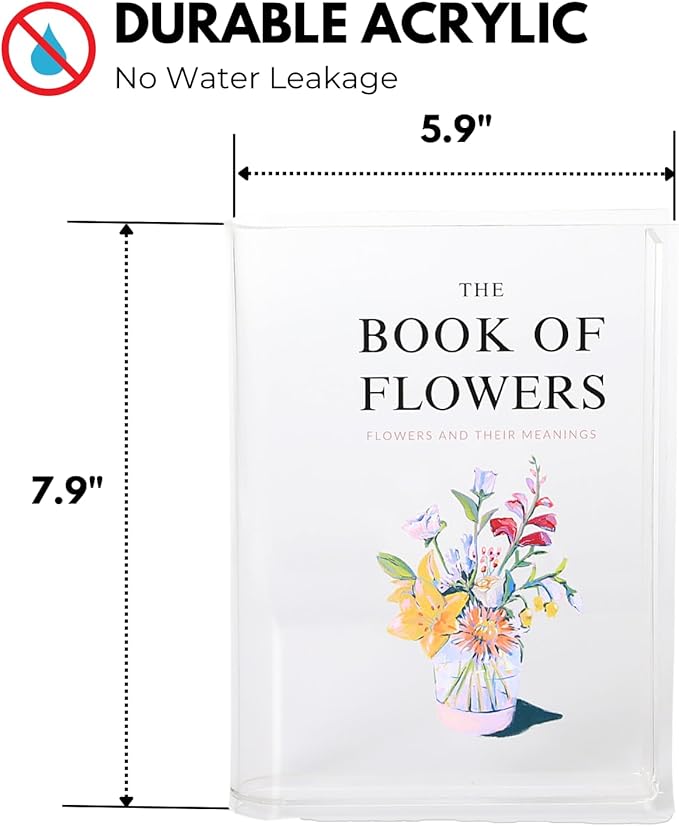 Book Vase for Flowers, Clear Acrylic Book Vases, Book Flower Vase, The Book About Flowers, Modern Decorative Vases for Home, Bedroom, Living Room, Dining Table